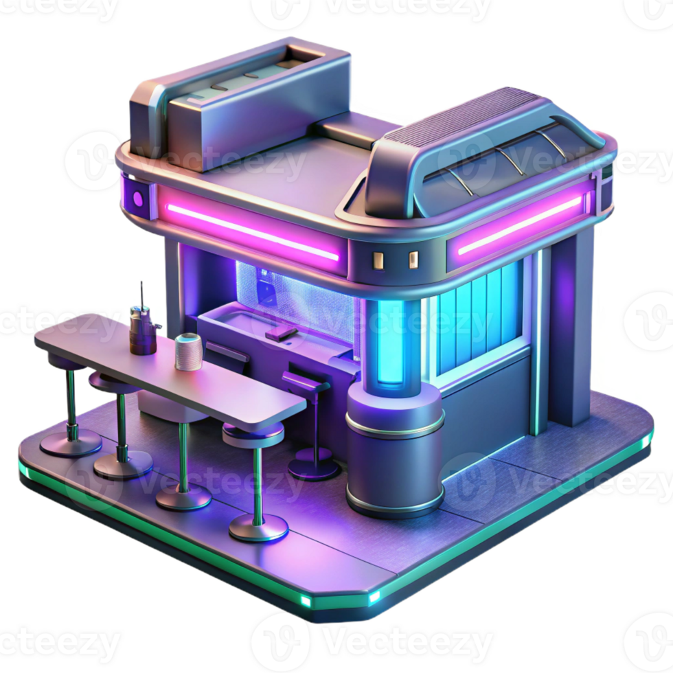 vibrant classic A futuristic cyber cafe, neon lights and holographic displays, cyberpunk style, digital art high quality png