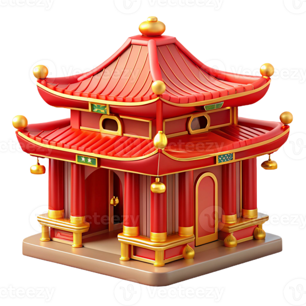 magnificent modern A traditional Chinese temple, vibrant red and gold details, intricate carvings, realistic rendering 4K png
