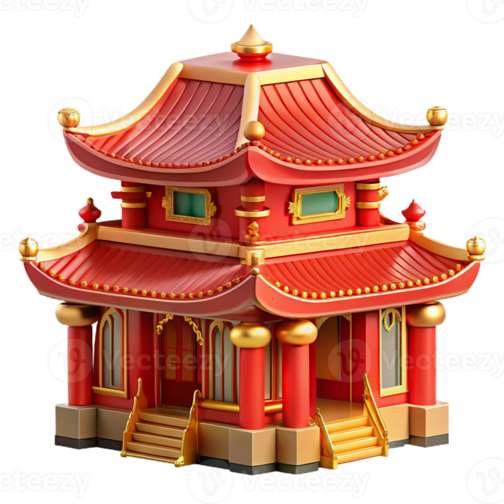 serene rustic A traditional Chinese temple, vibrant red and gold details, intricate carvings, realistic rendering premium png