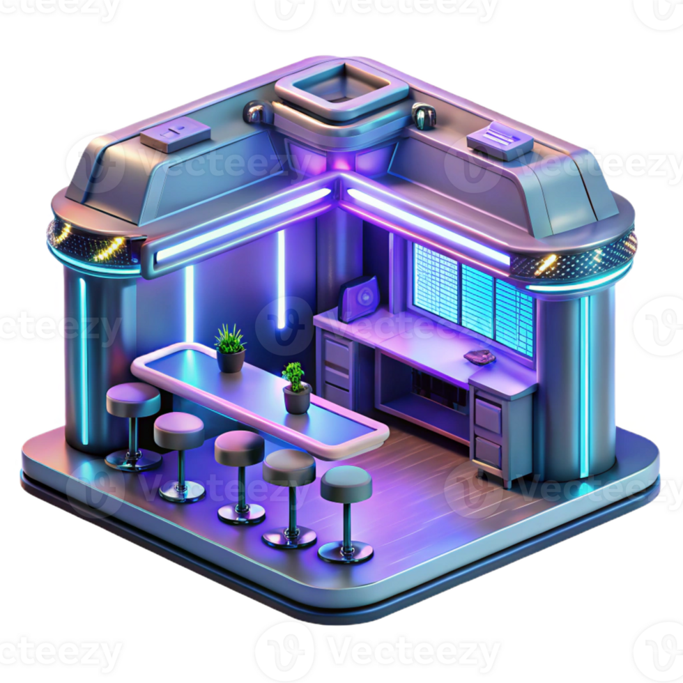 vibrant creative A futuristic cyber cafe, neon lights and holographic displays, cyberpunk style, digital art 4K png