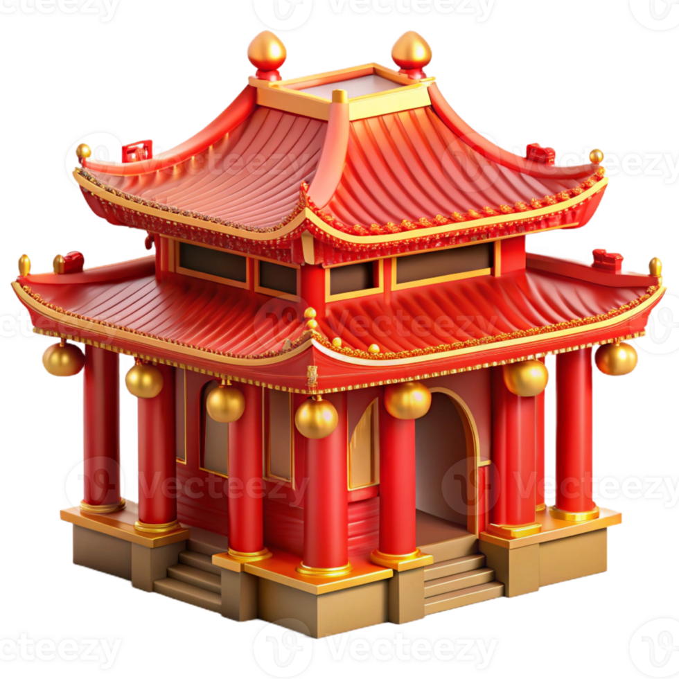 serene abstract A traditional Chinese temple, vibrant red and gold details, intricate carvings, realistic rendering 4K png