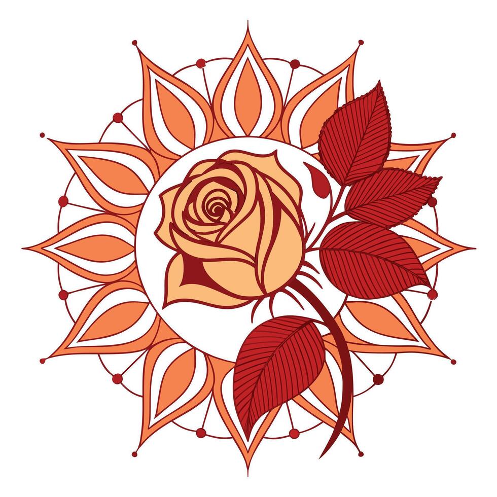 a radiating mandala rose design with alternating.. vector