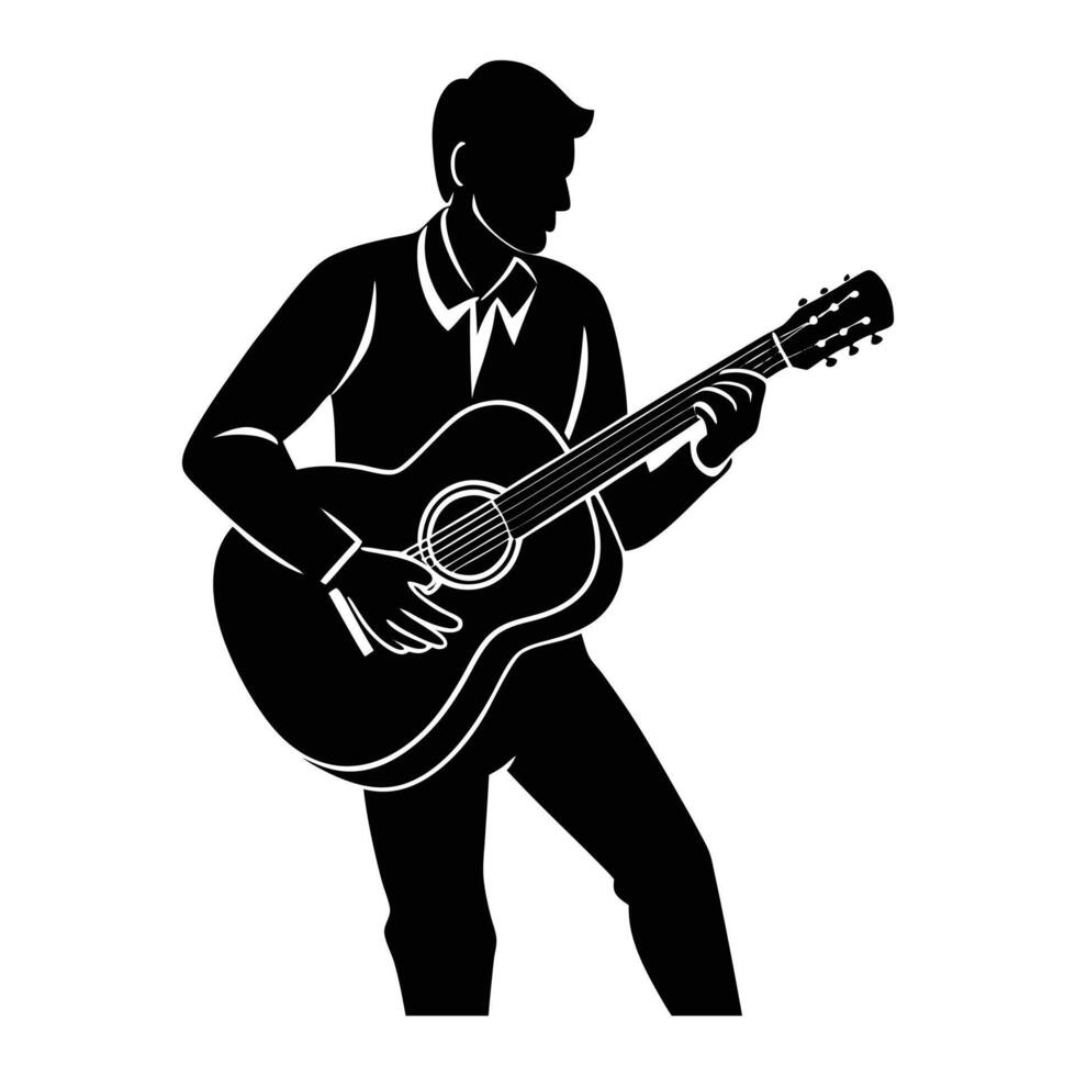 a silhouette of a man playing an acoustic guitar vector