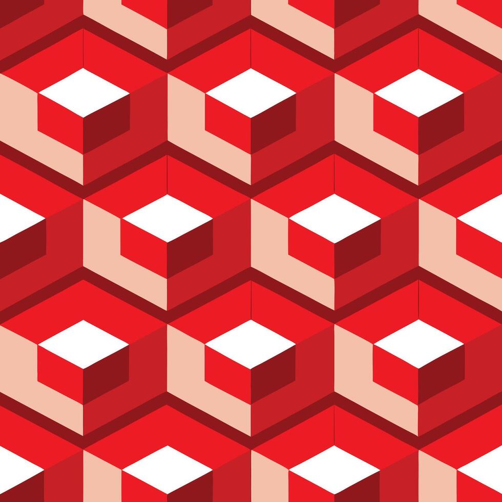 a red and white geometric pattern with cubes vector