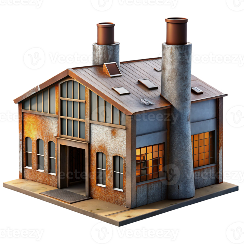 extraordinary rustic A dilapidated industrial factory, rusty metal and broken windows, gritty, realistic style detailed png