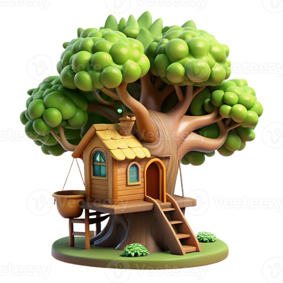 elegant classic A whimsical treehouse built into a giant oak tree, dappled sunlight filtering through the leaves, fantasy art high quality png