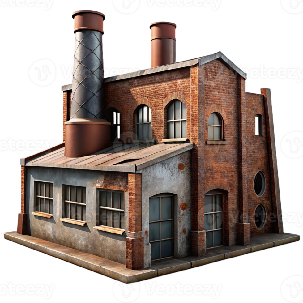elegant abstract A dilapidated industrial factory, rusty metal and broken windows, gritty, realistic style professional png