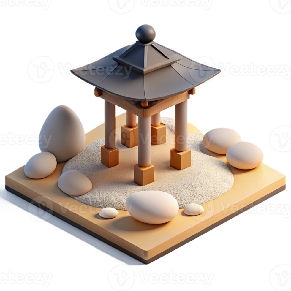 magnificent abstract A serene Zen garden with a minimalist pavilion, raked gravel and carefully placed rocks, soft, natural lighting high quality png
