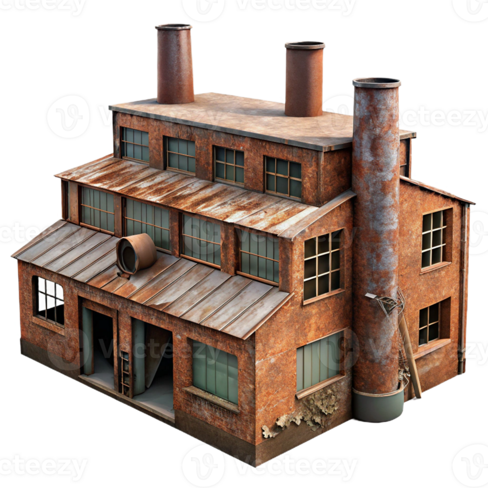 beautiful rustic A dilapidated industrial factory, rusty metal and broken windows, gritty, realistic style premium png