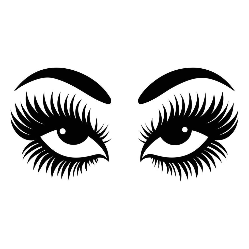 eye lashes brow black and white illustration. vector