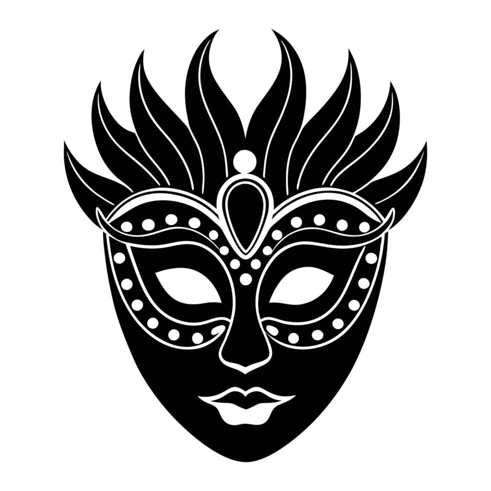 a black and white carnival mask with a face vector