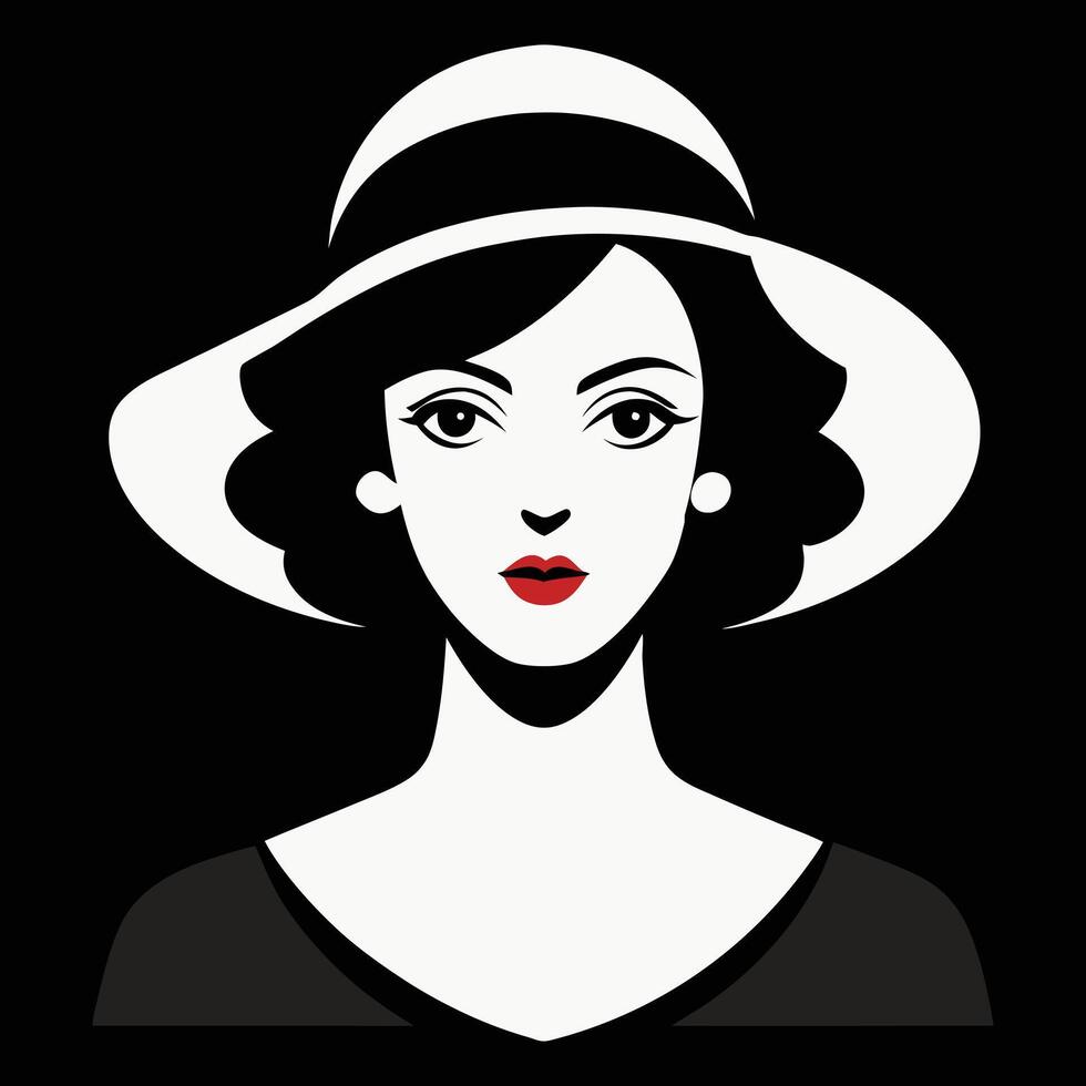 a woman in a hat and black dress vector