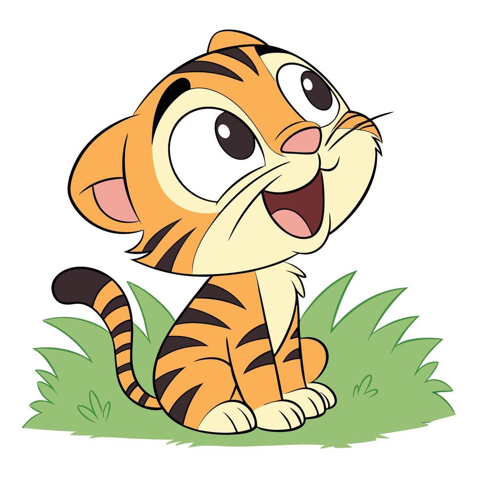 a cartoon tiger sitting in the grass vector