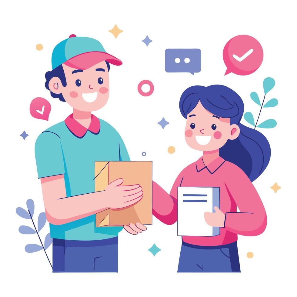 cartoon illustration delivery service customer. vector
