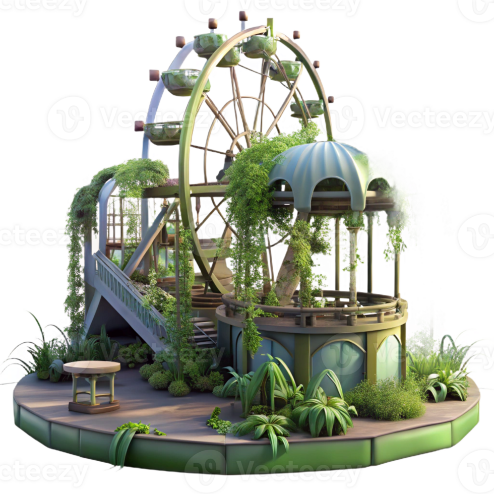 stunning abstract An abandoned amusement park, overgrown with weeds and vines, eerie, surreal lighting, horror style genuine png