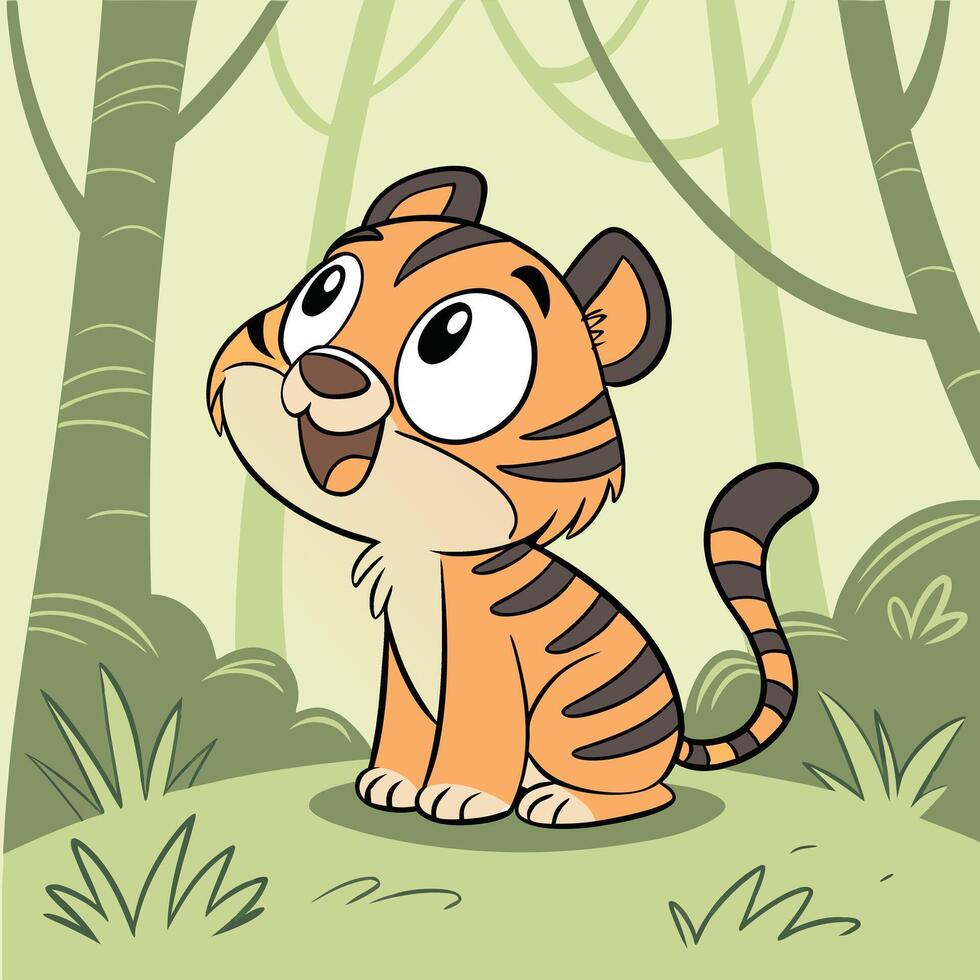 a cartoon tiger sitting in the forest vector