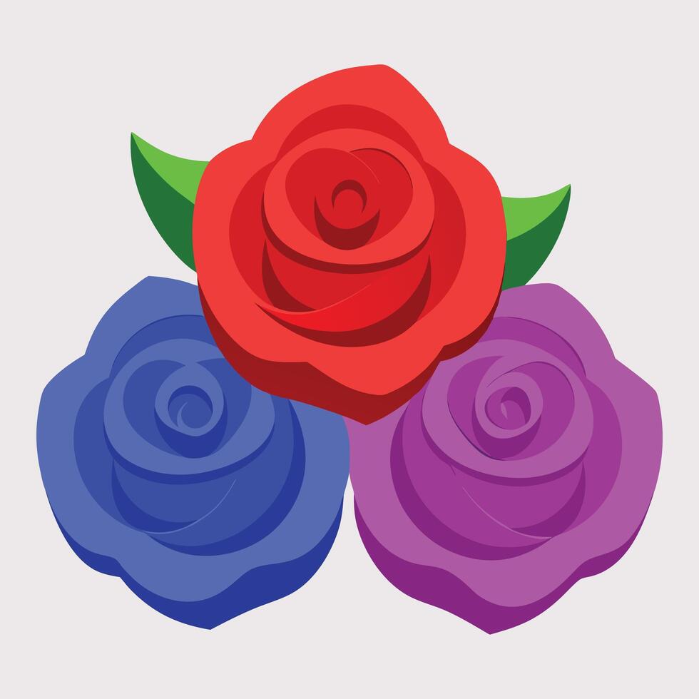 three roses are shown in different colors vector