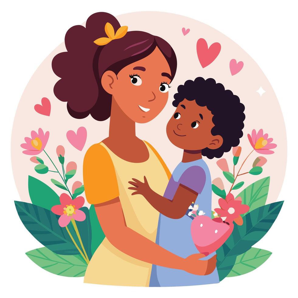 tender image of a mother and child exchanging. vector
