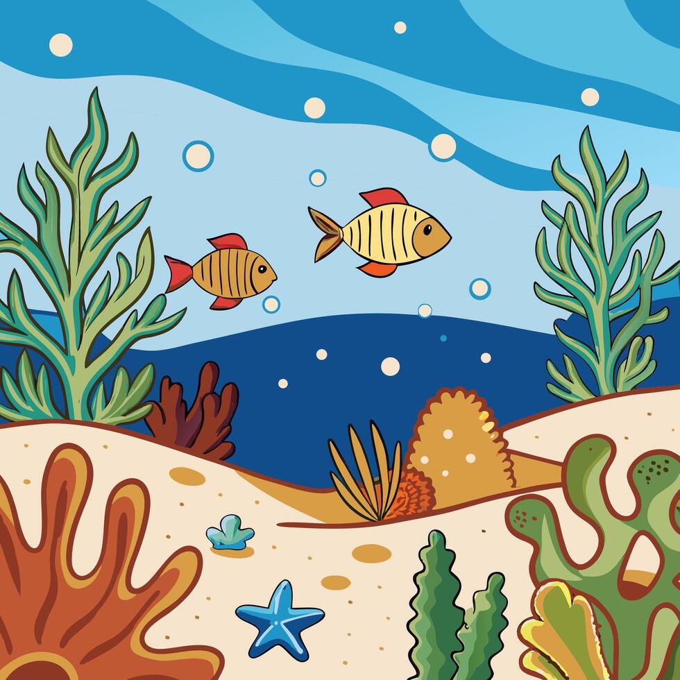underwater scene with fish and coral reef vector