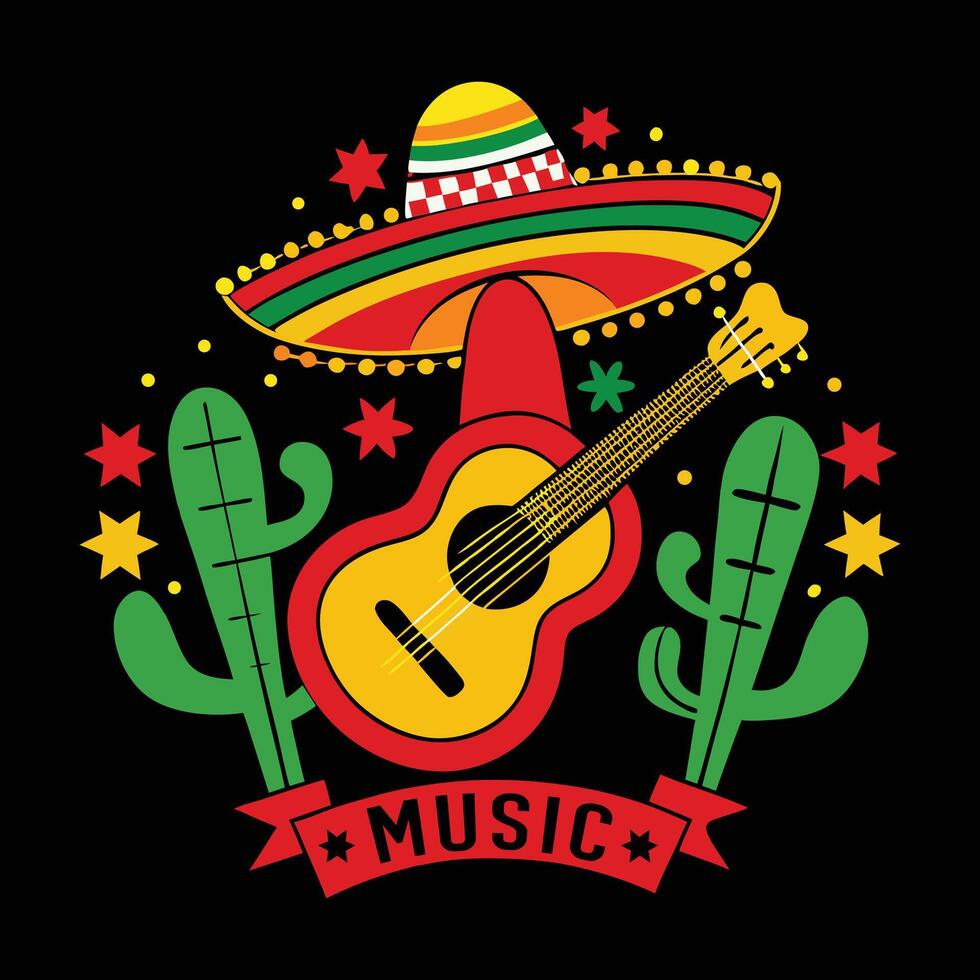 a retro cartoonist design of a Mexican guitar. vector