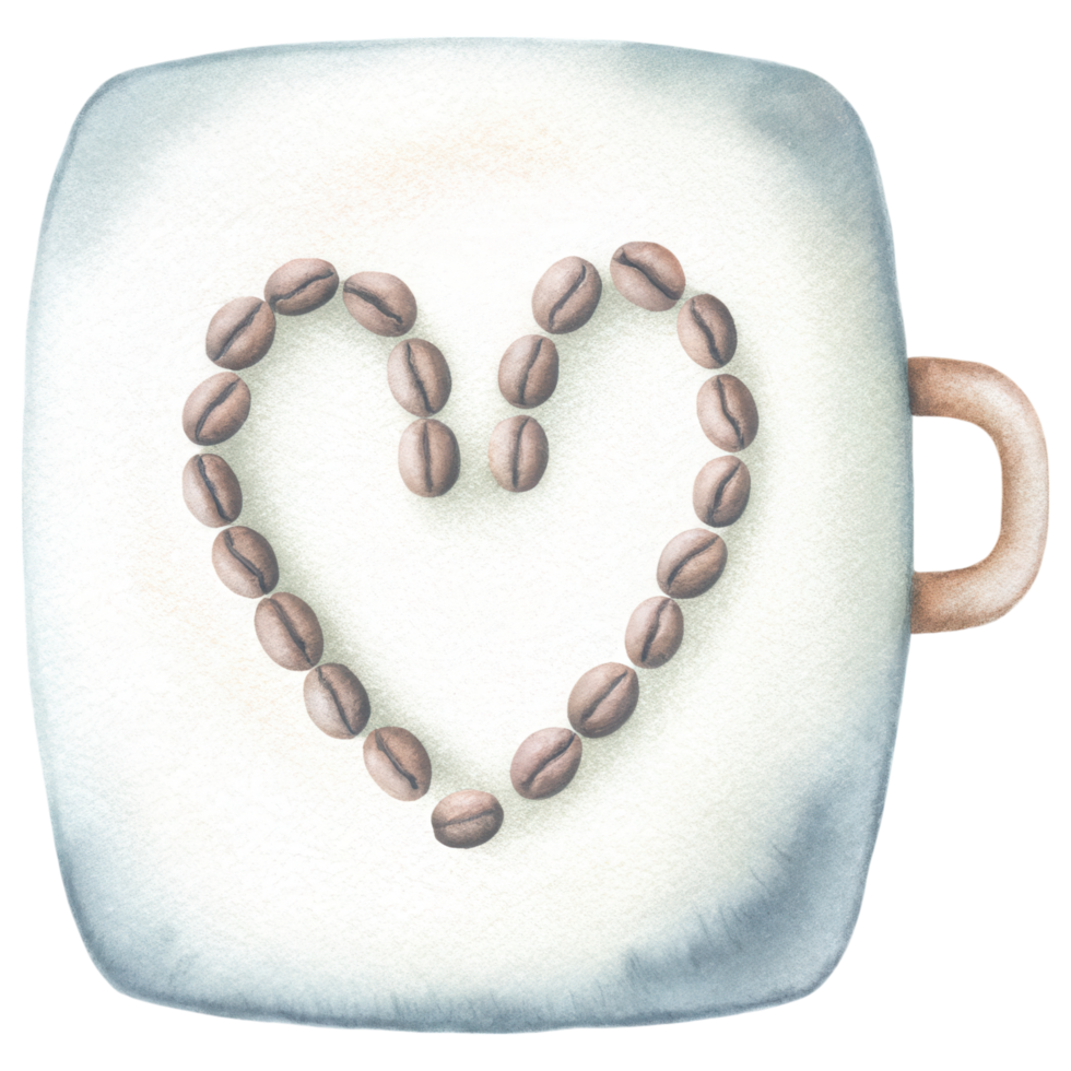 Zodiac Coffee Lovers clipart, heart shape made of coffee beans on square plate, evoking warmth and love png