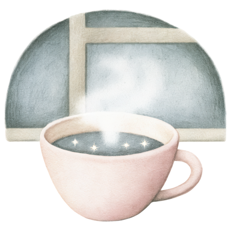 Zodiac Coffee Lovers clipart, cozy coffee cup with dreamy starry foam design png