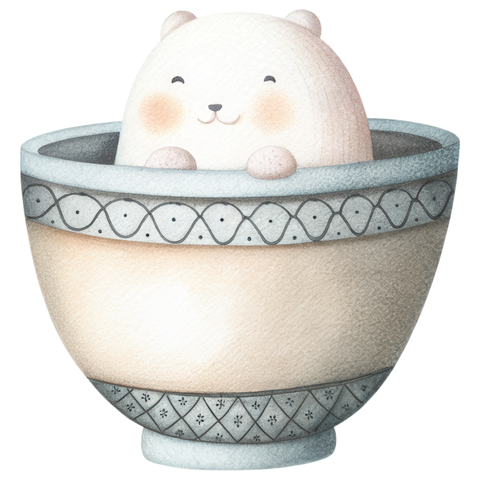 Zodiac Coffee Lovers clipart, Cute bear in bowl, smiling happily, with soft colors and gentle design png