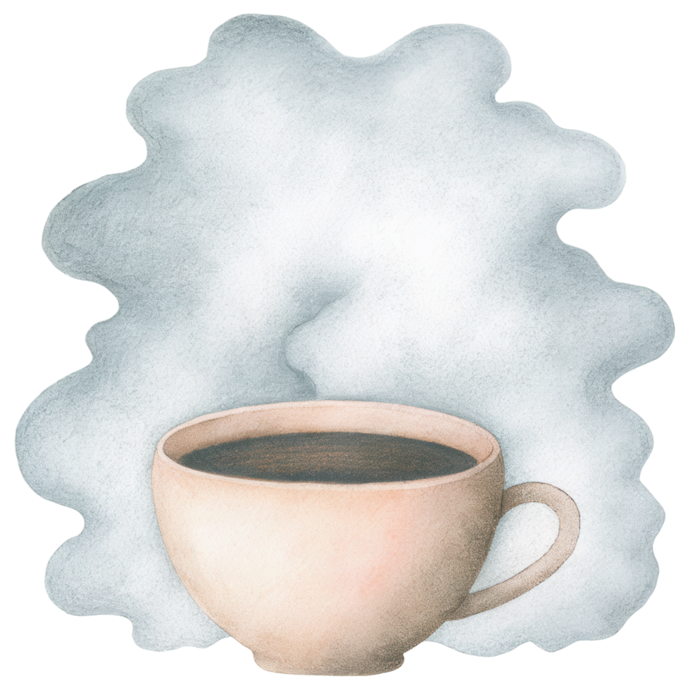 Zodiac Coffee Lovers clipart, coffee cup surrounded by mysterious fog creates calming atmosphere png