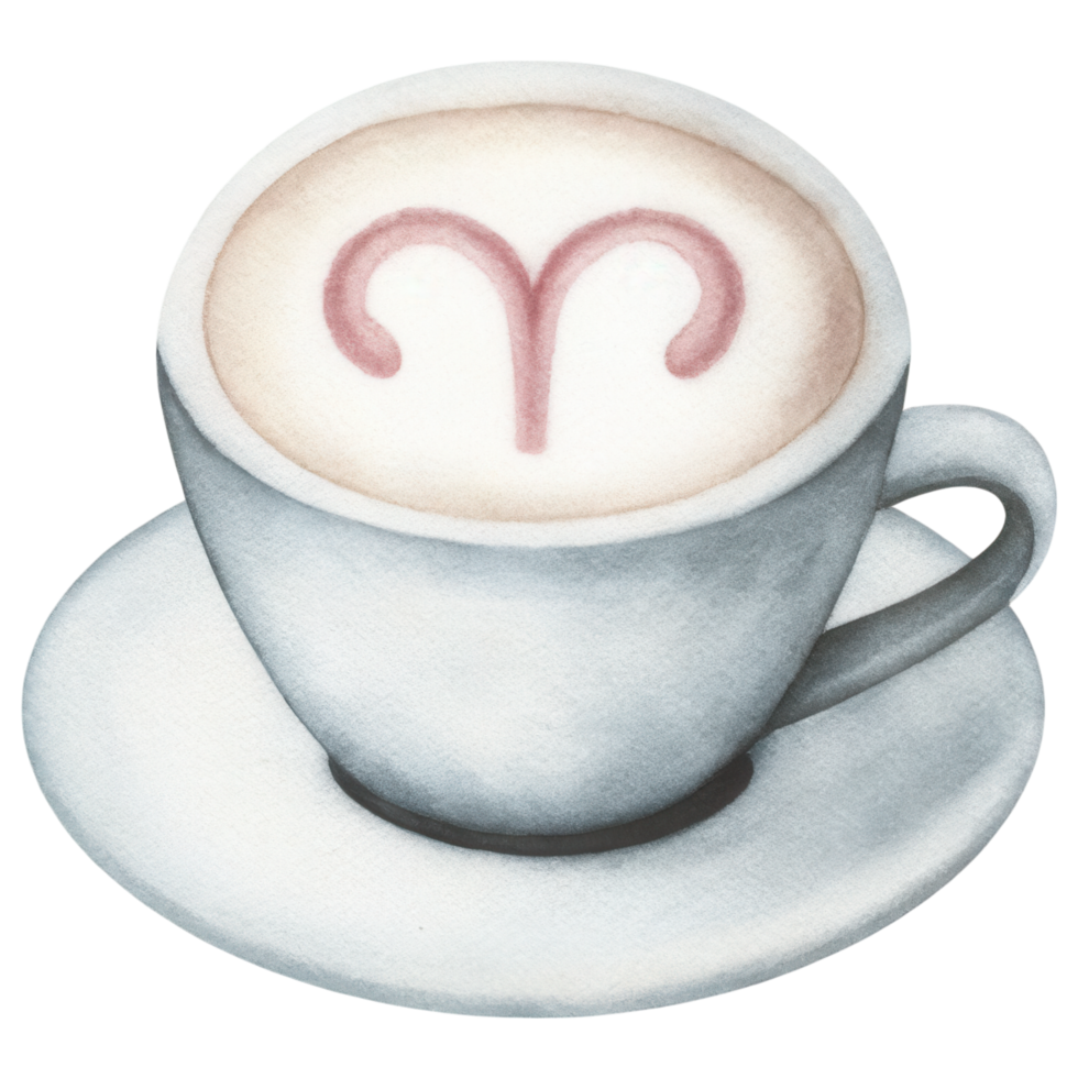 Zodiac Coffee Lovers clipart, latte with Aries symbol art in cup, perfect for astrology lovers png