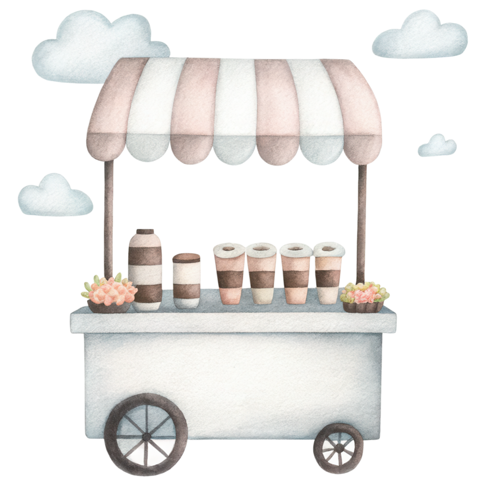 Zodiac Coffee Lovers clipart, Artisanal coffee cart with drinks and flowers, perfect for outdoor events png