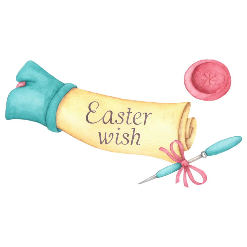Easter wish on parchment paper with decorative seal and pen clipart Photo isolated on transparency background png
