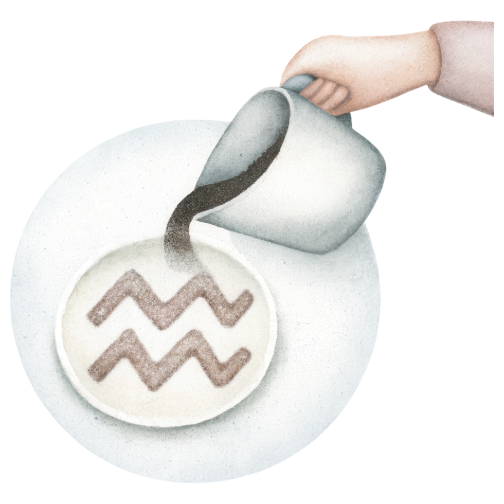 Zodiac Coffee Lovers clipart, Creating abstract coffee patterns with hand pouring liquid png