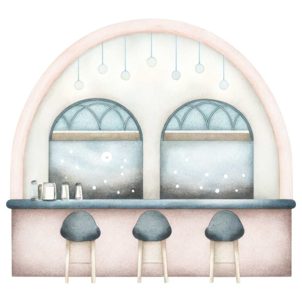 Zodiac Coffee Lovers clipart, cozy coffee shop interior with futuristic design and soft colors png