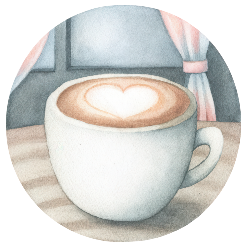 Zodiac Coffee Lovers clipart, cozy latte with heart shaped foam in white cup, perfect for relaxation png