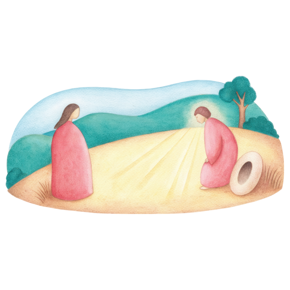 serene illustration depicting resurrection scene with two figures red robes clipart Photo isolated on transparency background png