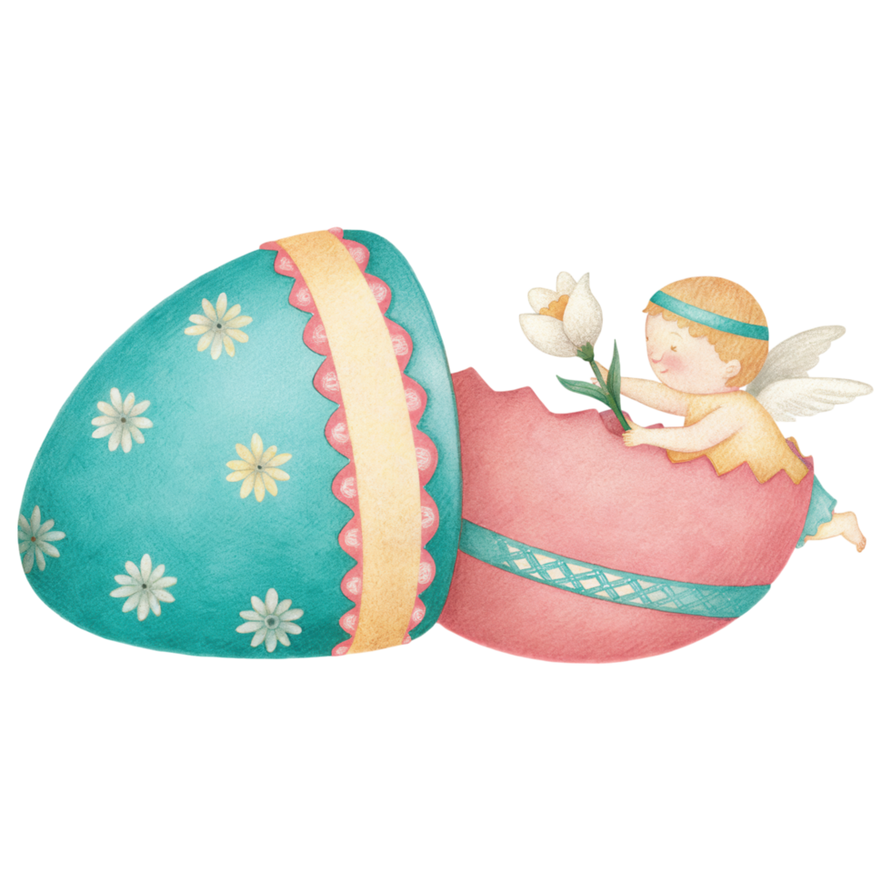 whimsical Easter illustration featuring fairy emerging from decorated egg clipart Photo isolated on transparency background png