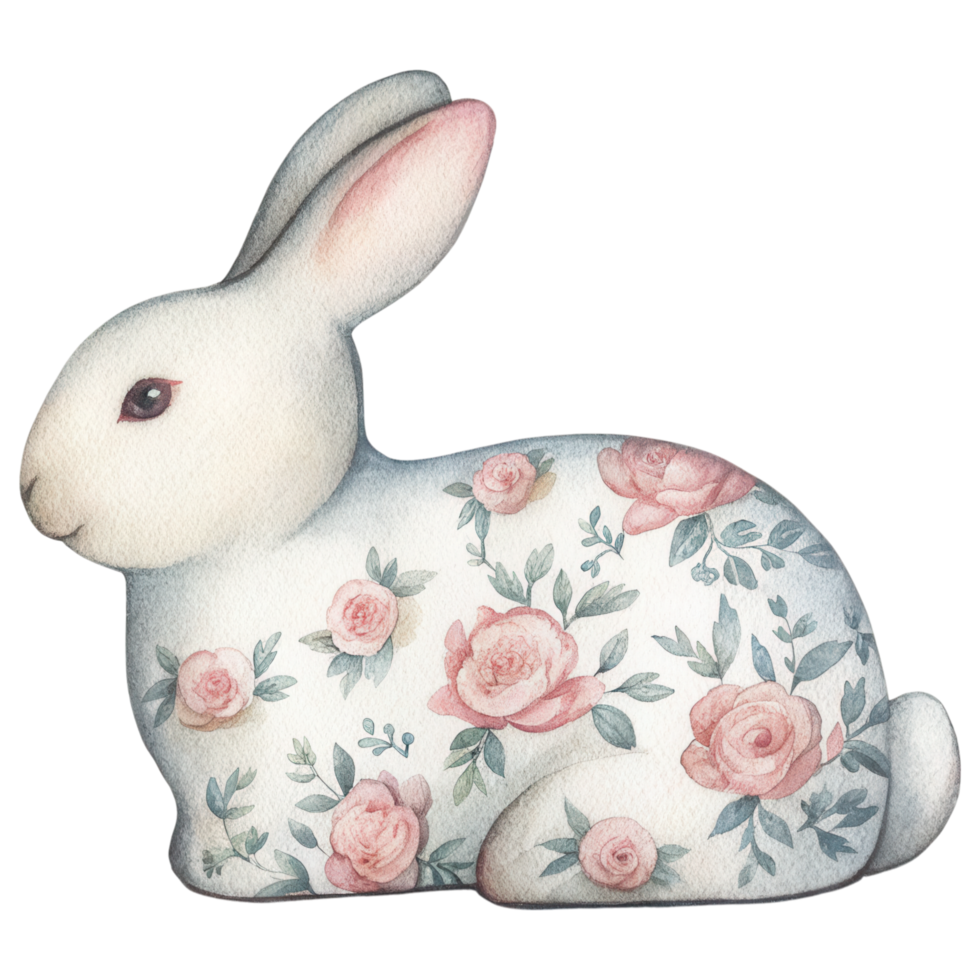 classic rabbit figurine adorned with floral patterns, showcasing elegance and charm Clipart Photo isolated on transparency background png