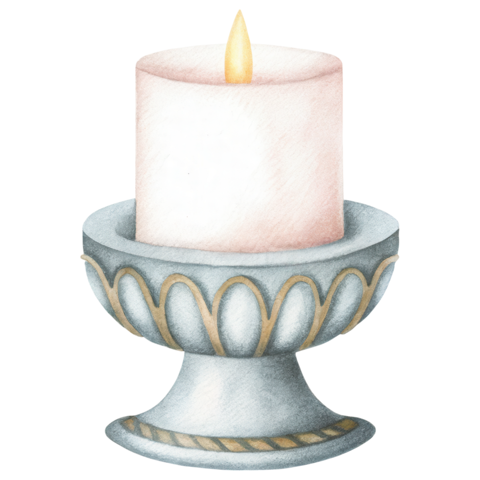 classic candle in vintage glass holder, radiating warmth and charm. Clipart Photo isolated on transparency background png