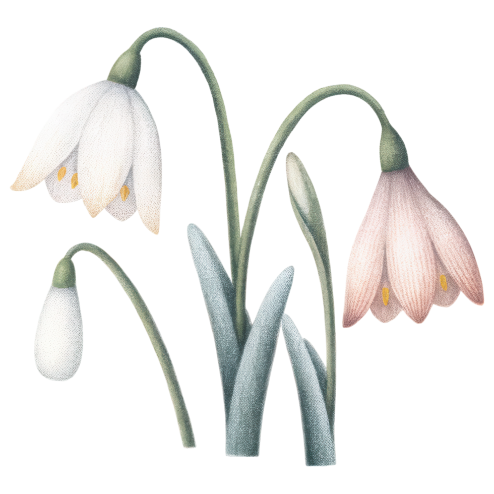 Vintage botanical illustration of spring flowers, showcasing delicate blooms and Clipart Photo isolated on transparency background png