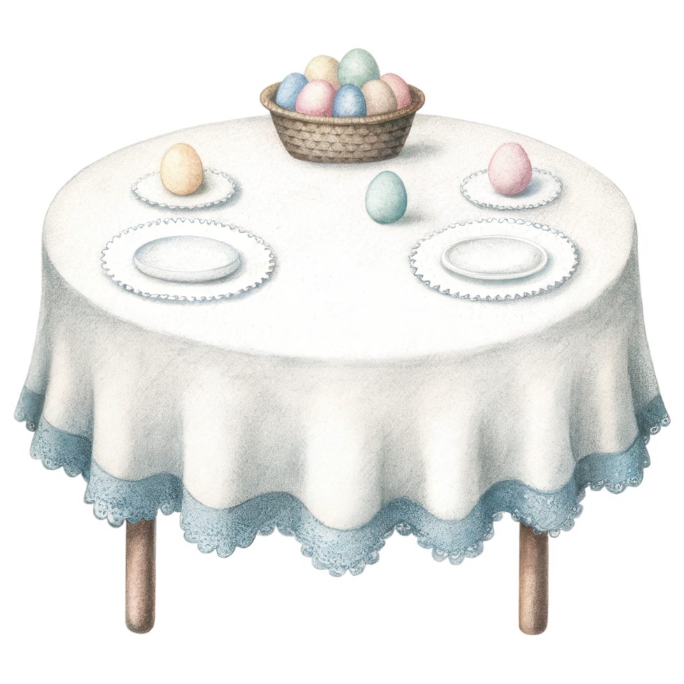 nostalgic Easter table setting with fine china and colorful eggs. Clipart Photo isolated on transparency background png