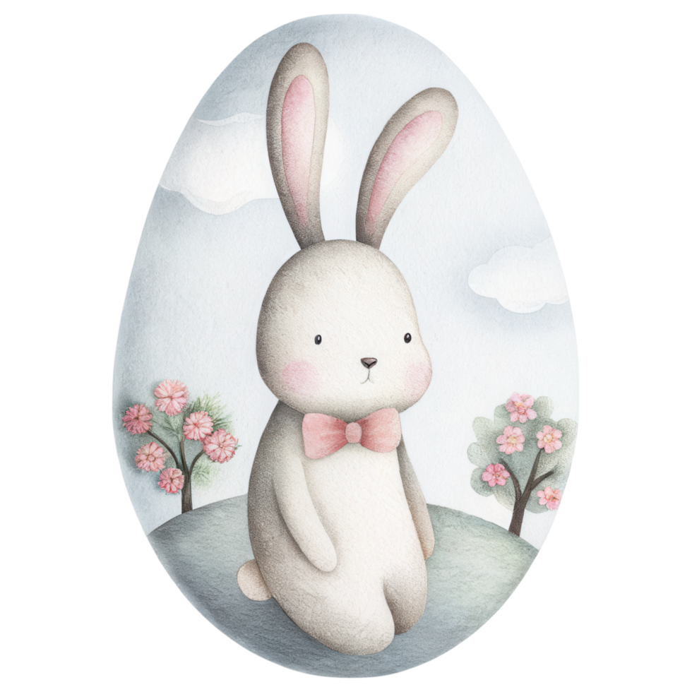 cute rabbit illustration with bowtie in serene landscape. Clipart Photo isolated on transparency background png