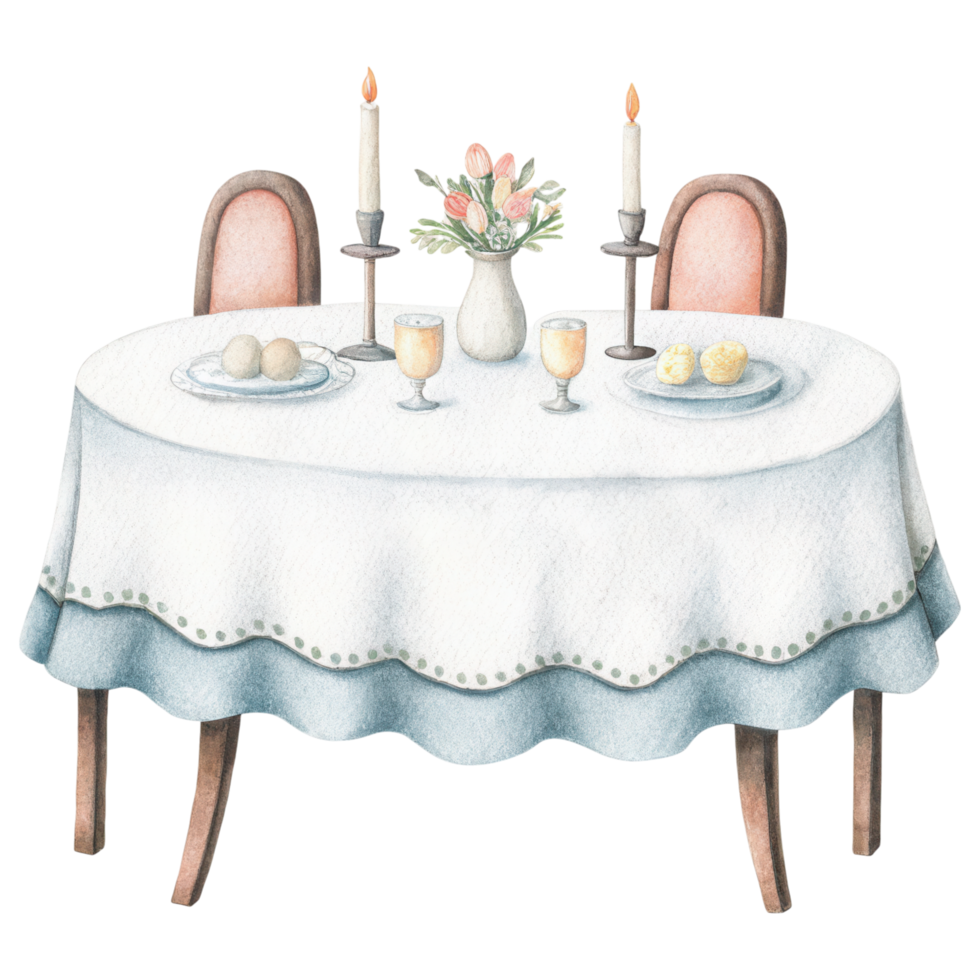 classic 19th century dinner table set for festive occasion Clipart Photo isolated on transparency background png
