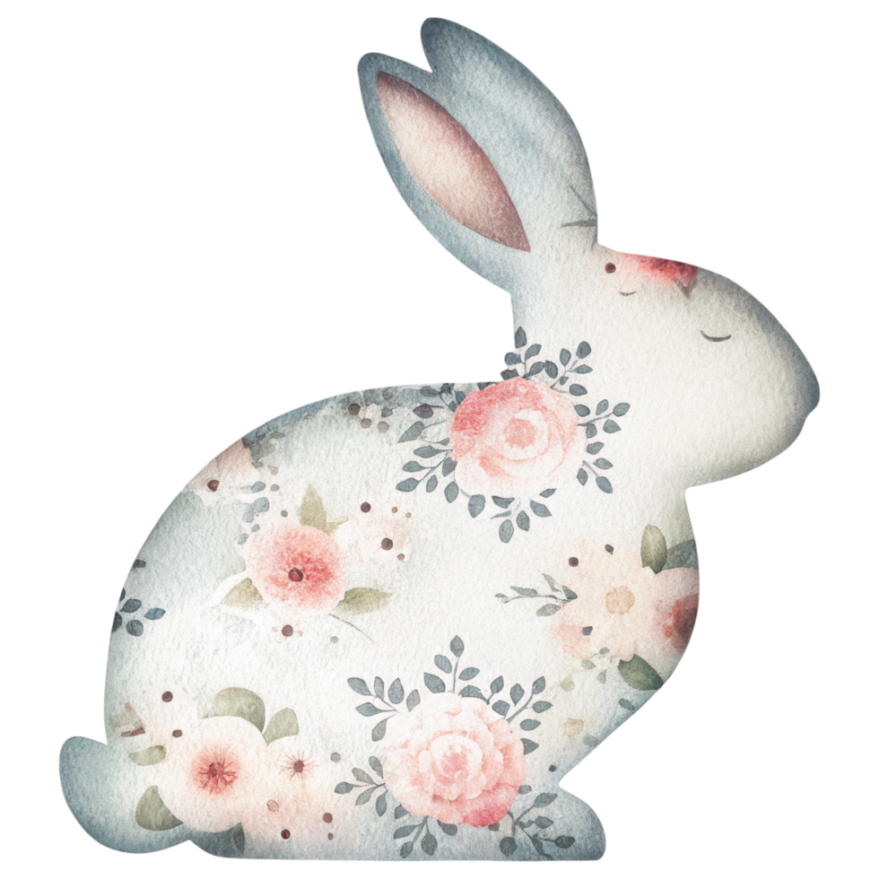 vintage rabbit silhouette adorned with floral pattern, evoking serene and whimsical Clipart Photo isolated on transparency background png