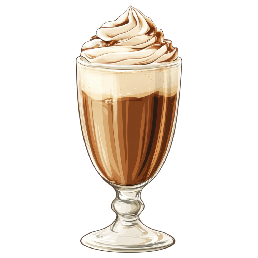Delicious milkshake topped with whipped cream in glass clip art on a transparency background png