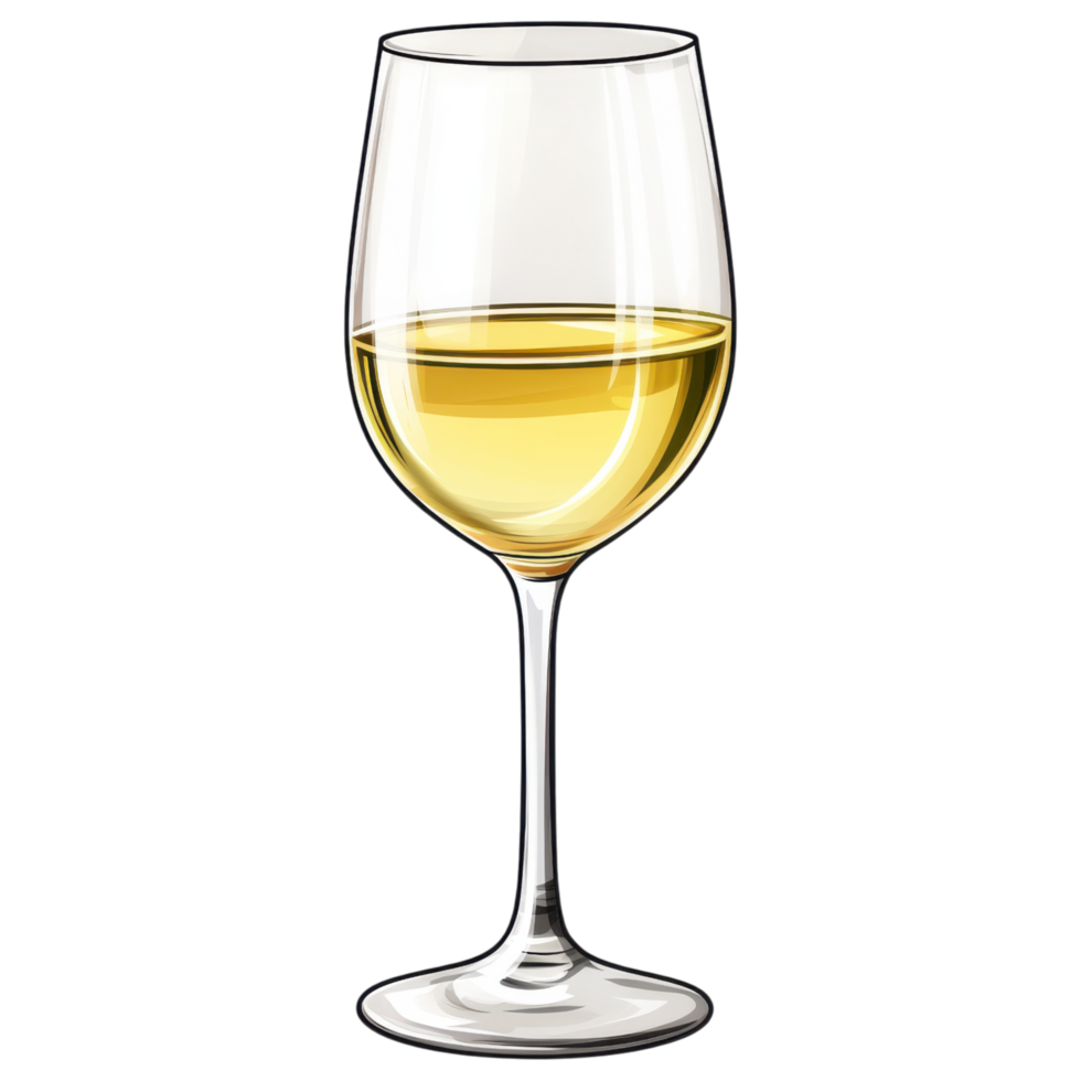 stemmed glass filled with white wine, elegantly displayed on transparency background. clip art on a transparency background png