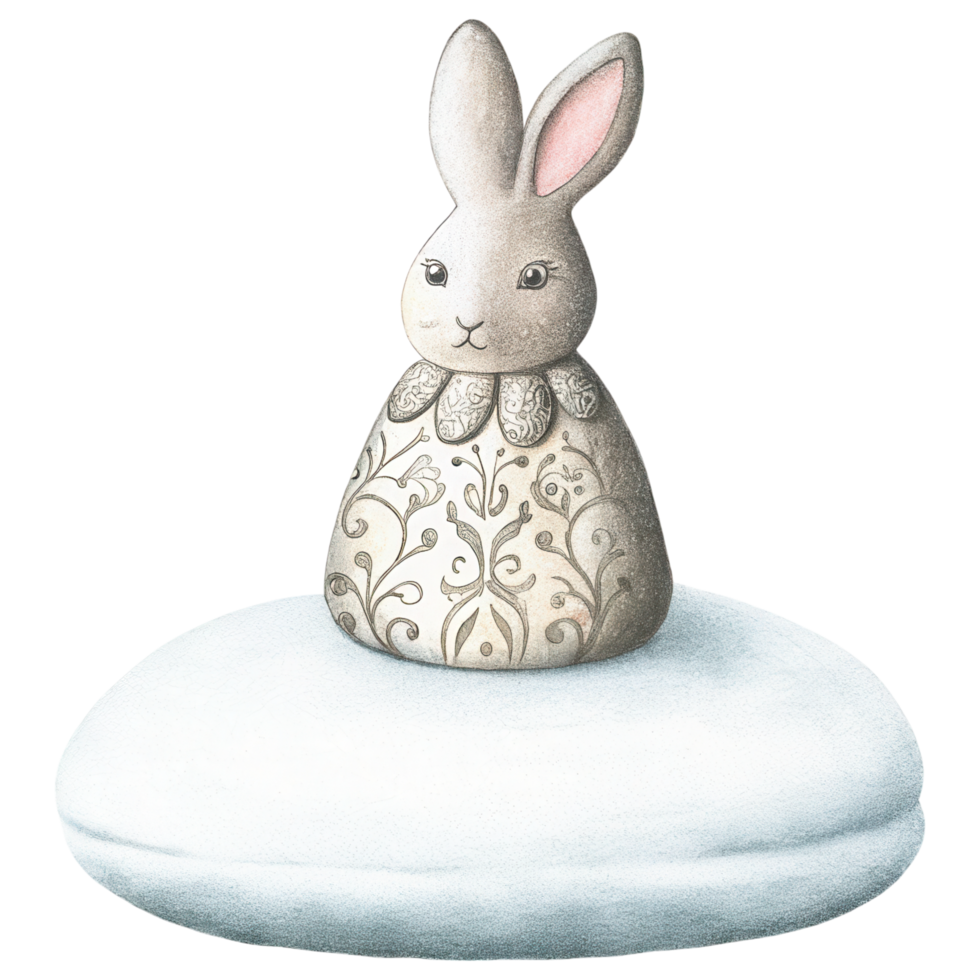 Delicate antique bunny figurine with floral design on soft base Clipart Photo isolated on transparency background png