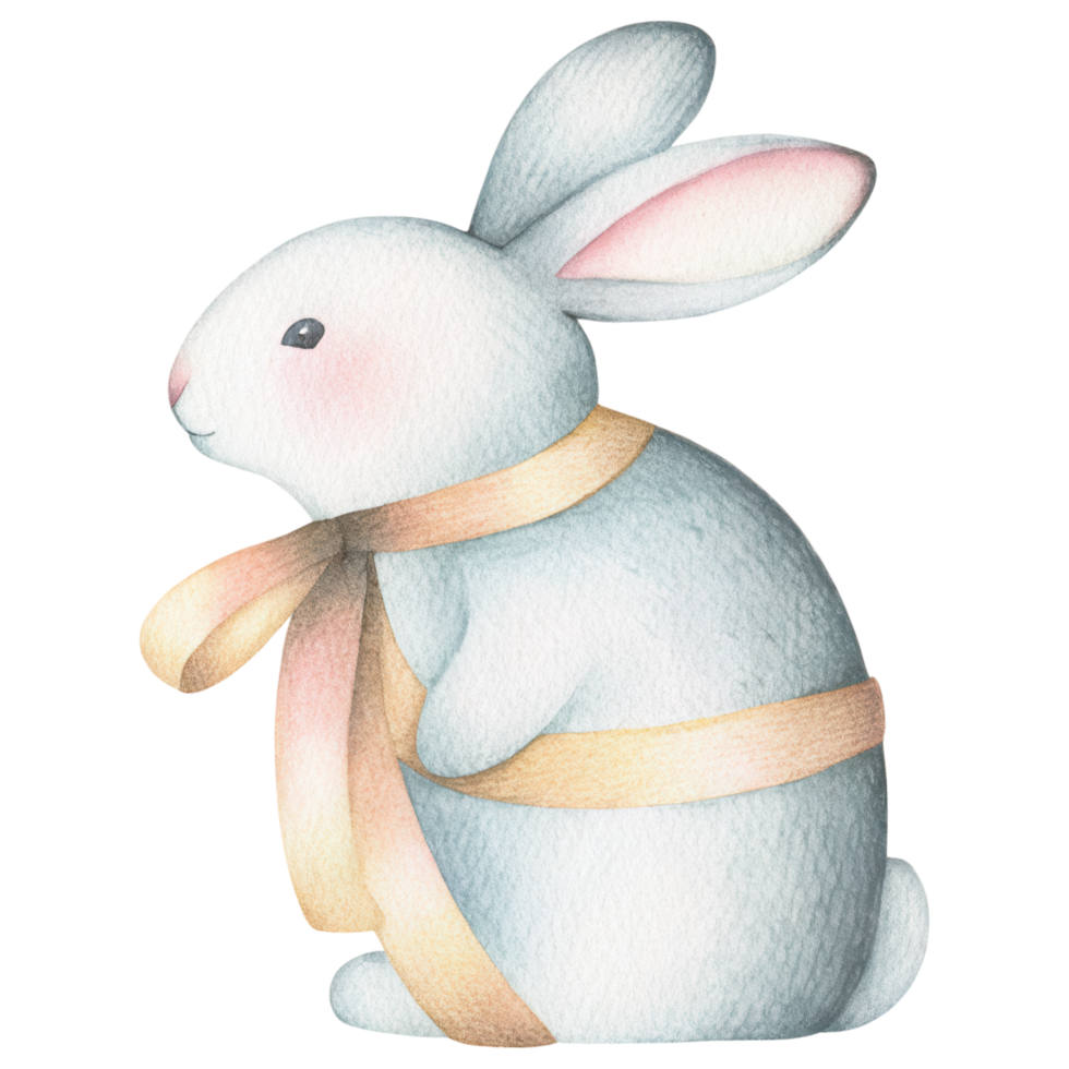 soft pastel colored rabbit wrapped in elegant ribbon. Clipart Photo isolated on transparency background png