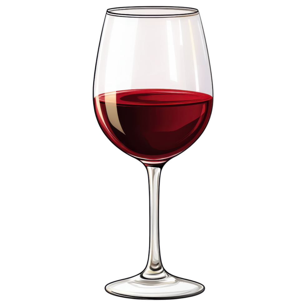 red wine glass filled with rich wine, perfect for celebrations. clip art on a transparency background png