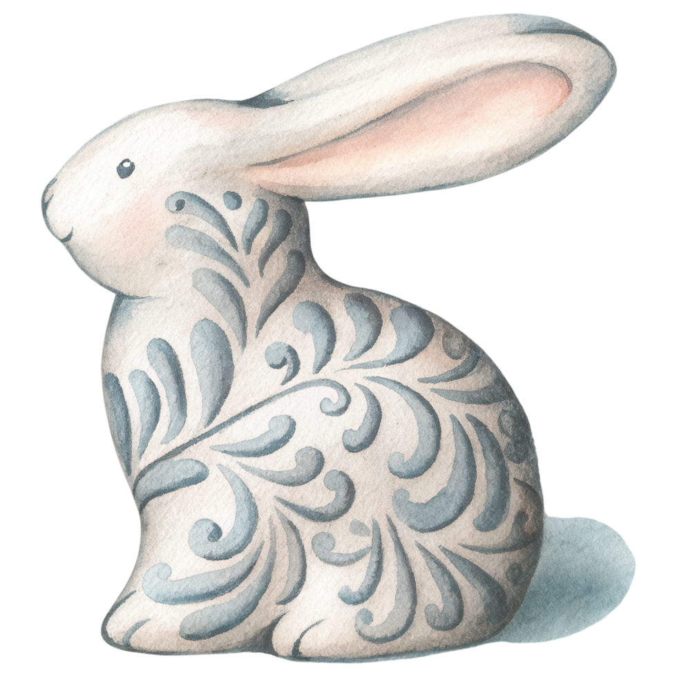 Delicate bunny figurine with intricate floral patterns and soft colors Clipart Photo isolated on transparency background png