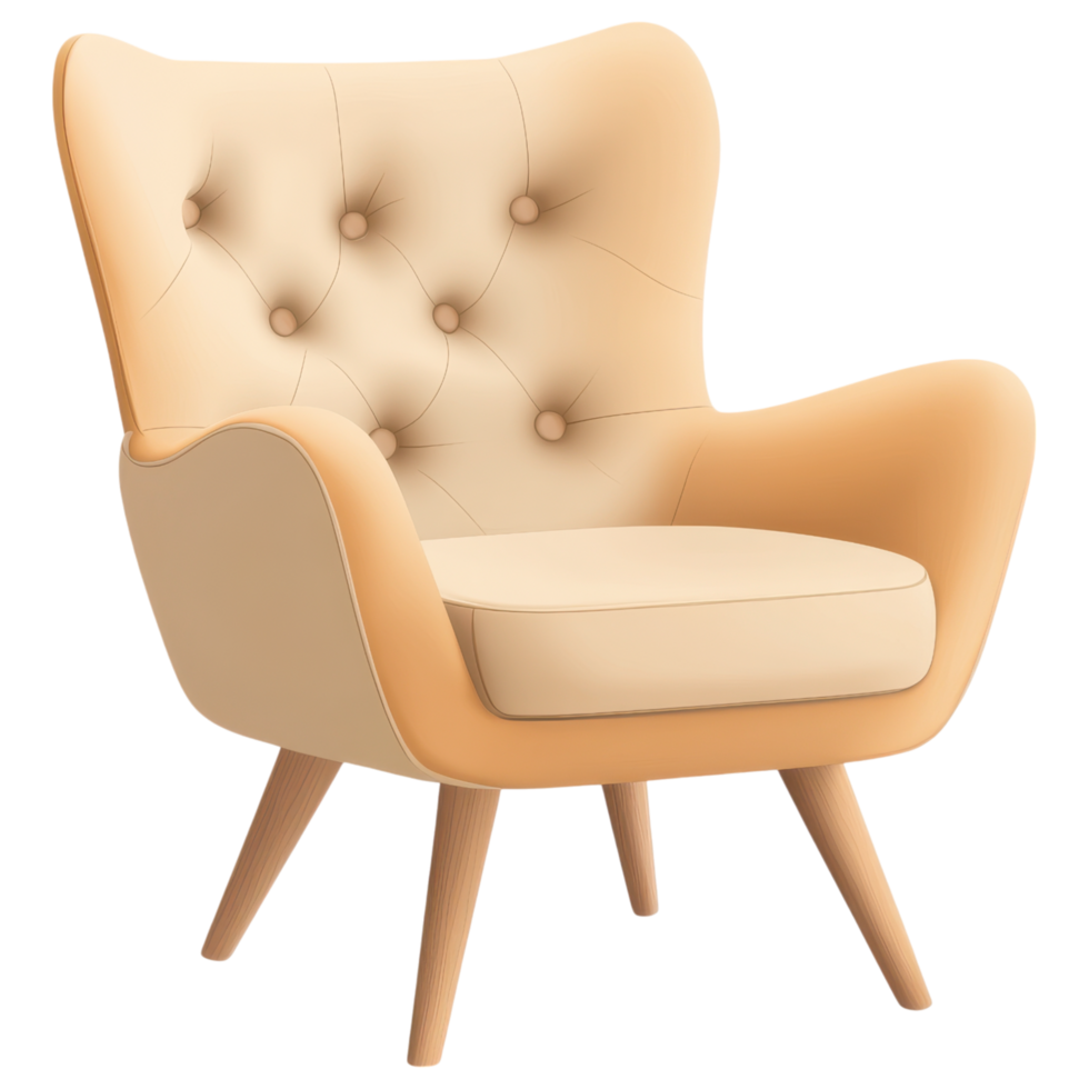 Minimalist armchair with wooden legs, soft upholstery, and elegant design clip art on a transparency background png